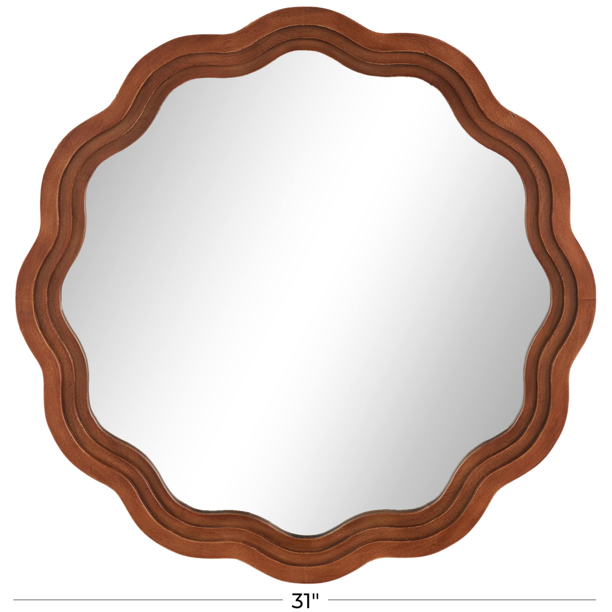 31" Brown Wood Handmade Wall Mirror with Dimensional Carved Frame